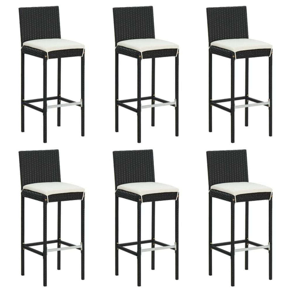 Vidaxl Barové stoličky s vankúšmi 6 ks čierne polyratan